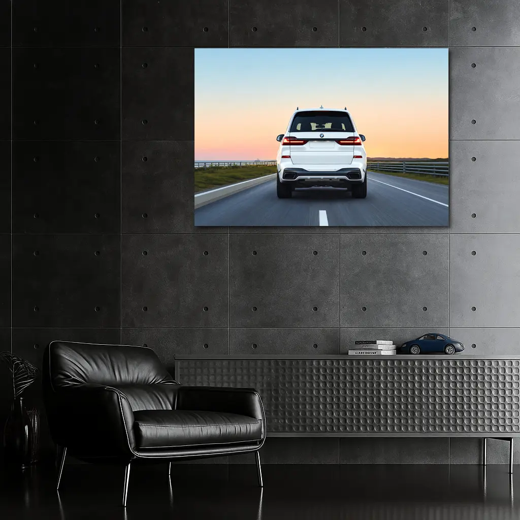 BMW X7 White SUV Sunset Highway Drive – Wall Art