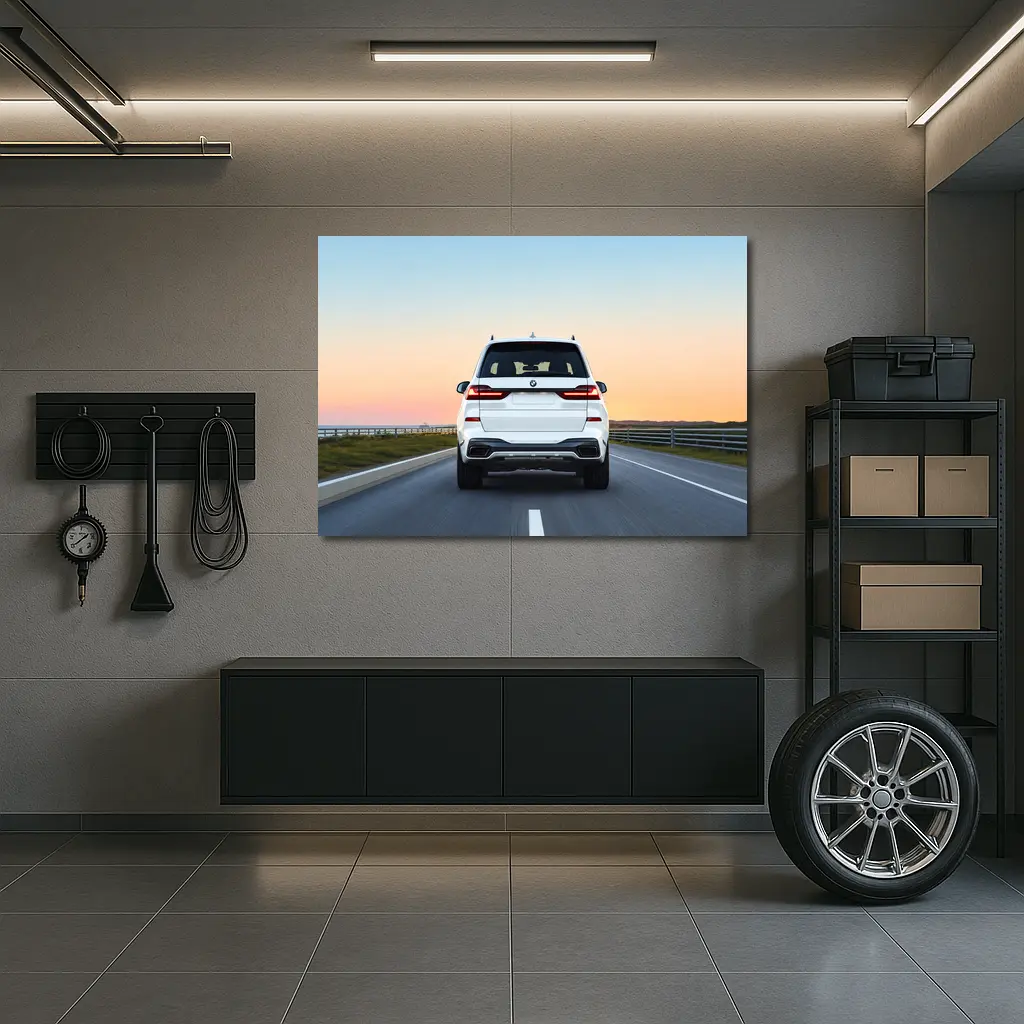 BMW X7 White SUV Sunset Highway Drive – Wall Art