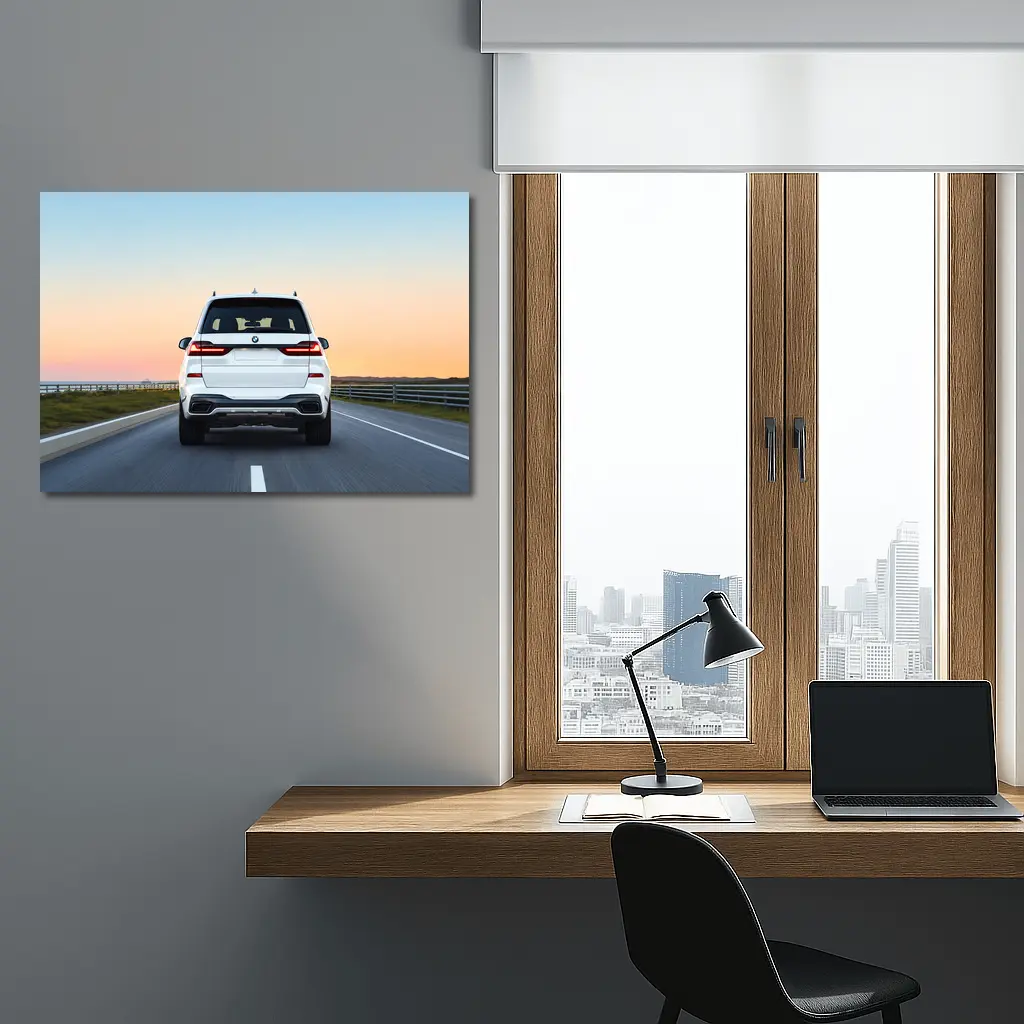 BMW X7 White SUV Sunset Highway Drive – Wall Art