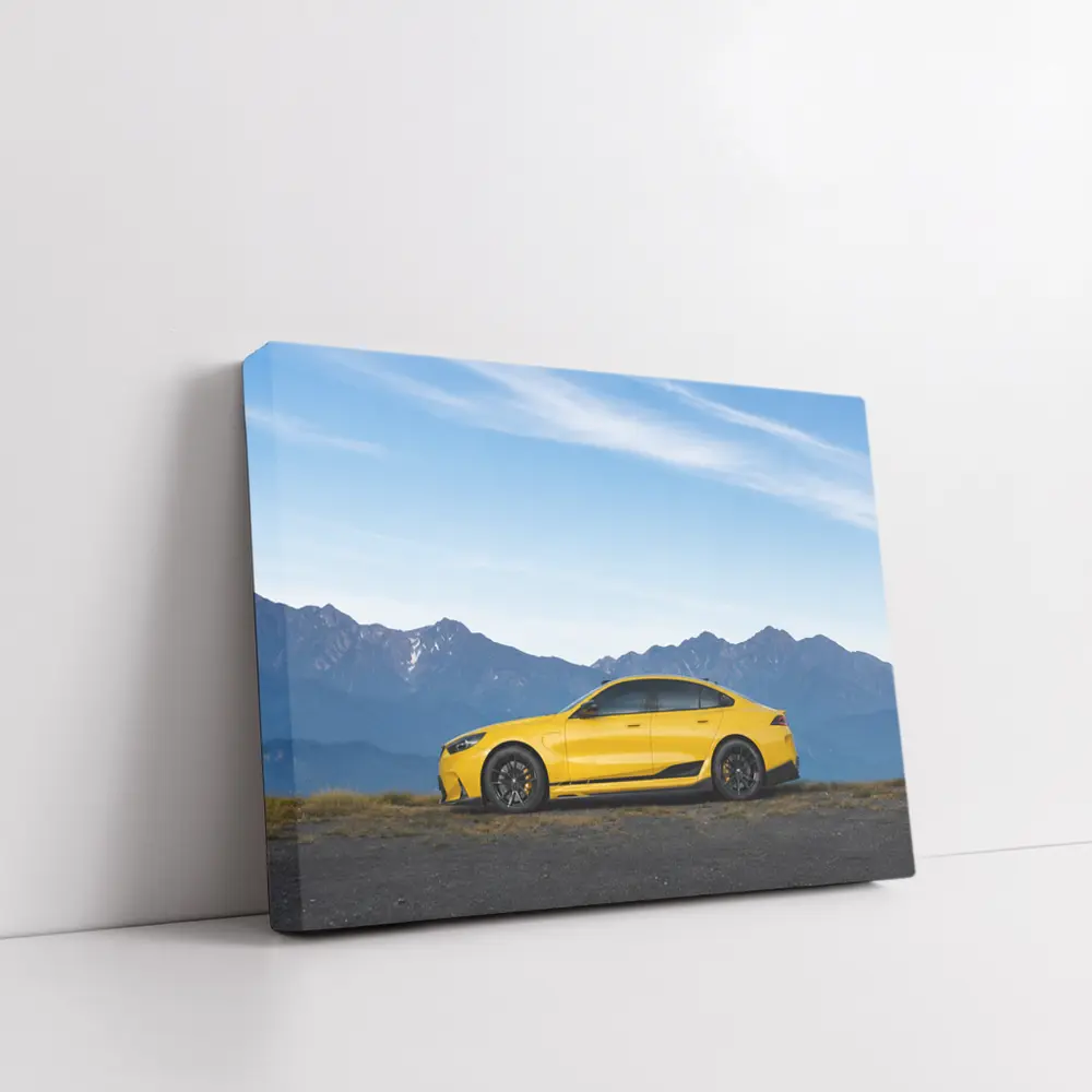 BMW M5 Yellow Coupe Mountain Backdrop – Wall Art