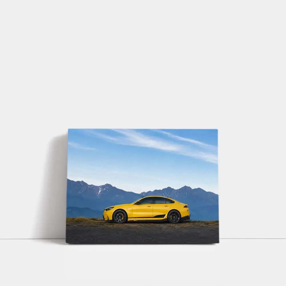 BMW M5 Yellow Coupe Mountain Backdrop – Wall Art