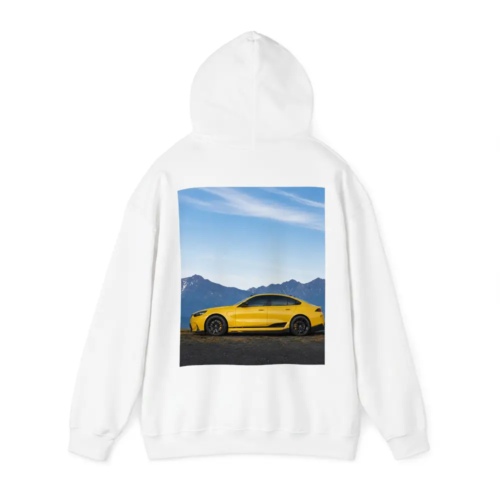 BMW M5 Yellow Coupe Mountain Backdrop – Hoodies