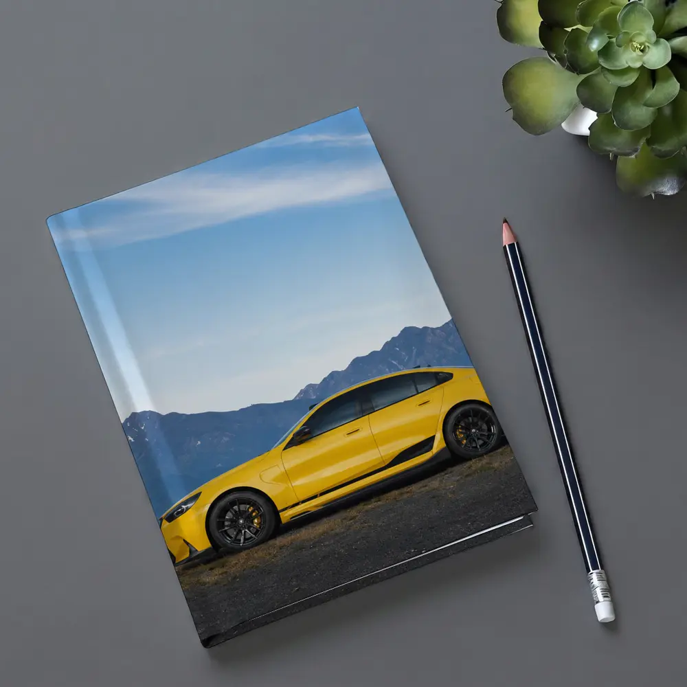BMW M5 Yellow Coupe Mountain Backdrop – Notebooks
