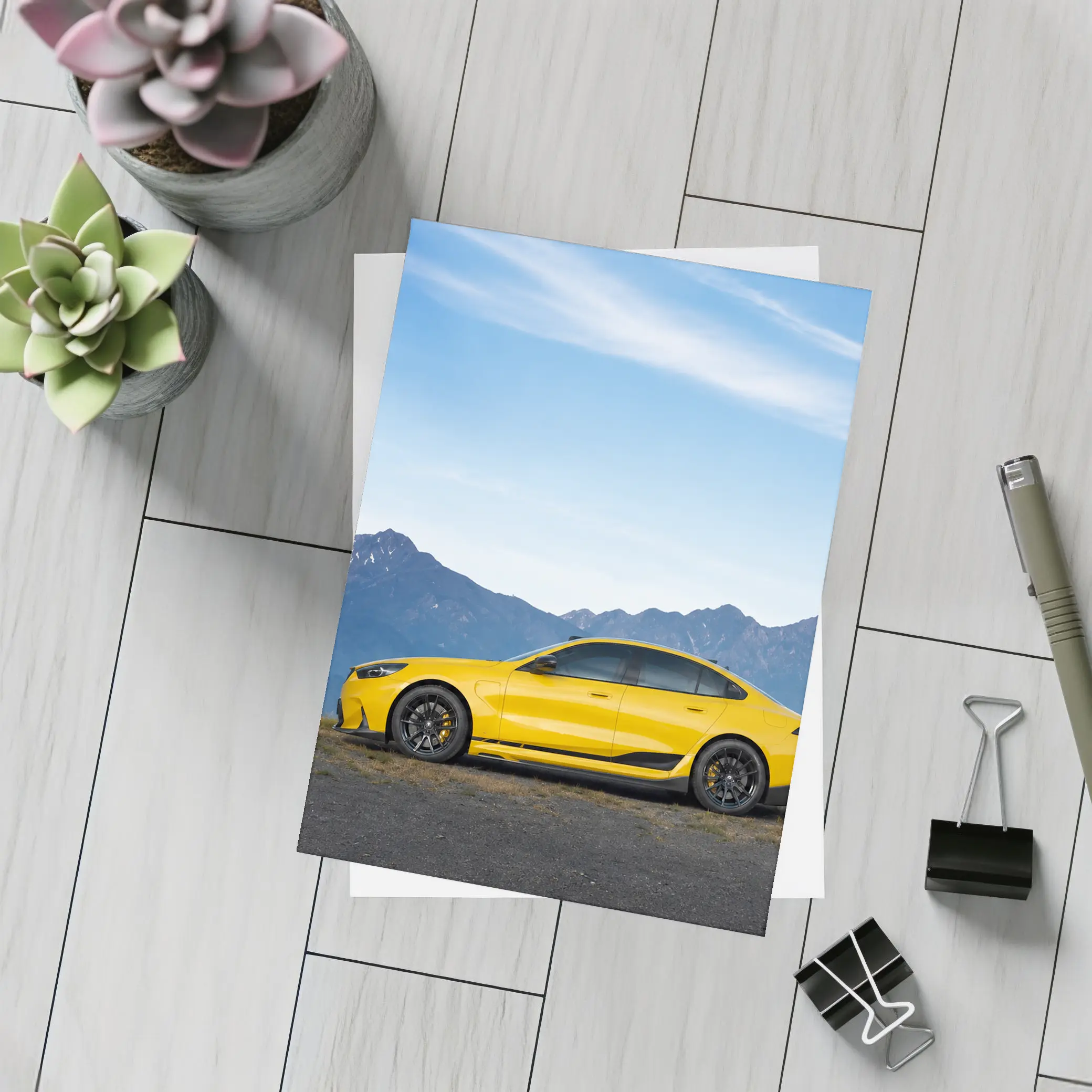 BMW M5 Yellow Coupe Mountain Backdrop – Postcards