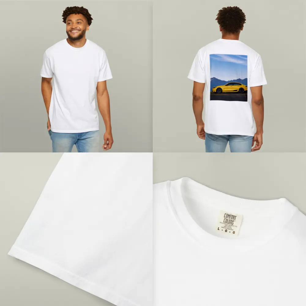 BMW M5 Yellow Coupe Mountain Backdrop – T-Shirts