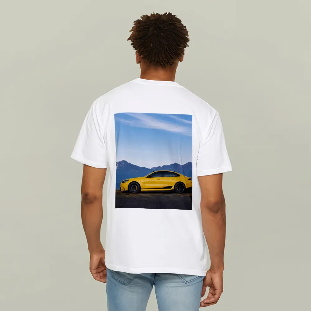 BMW M5 Yellow Coupe Mountain Backdrop – T-Shirts
