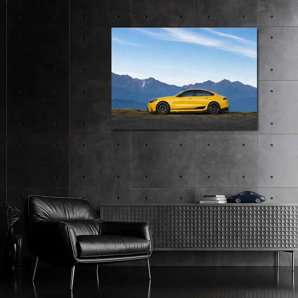 BMW M5 Yellow Coupe Mountain Backdrop – Wall Art