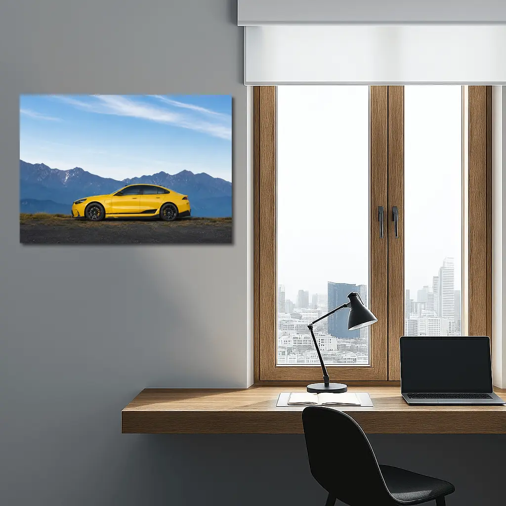 BMW M5 Yellow Coupe Mountain Backdrop – Wall Art