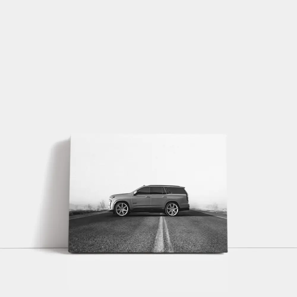 Cadillac Escalade SUV Misty Road Side View – Wall Art