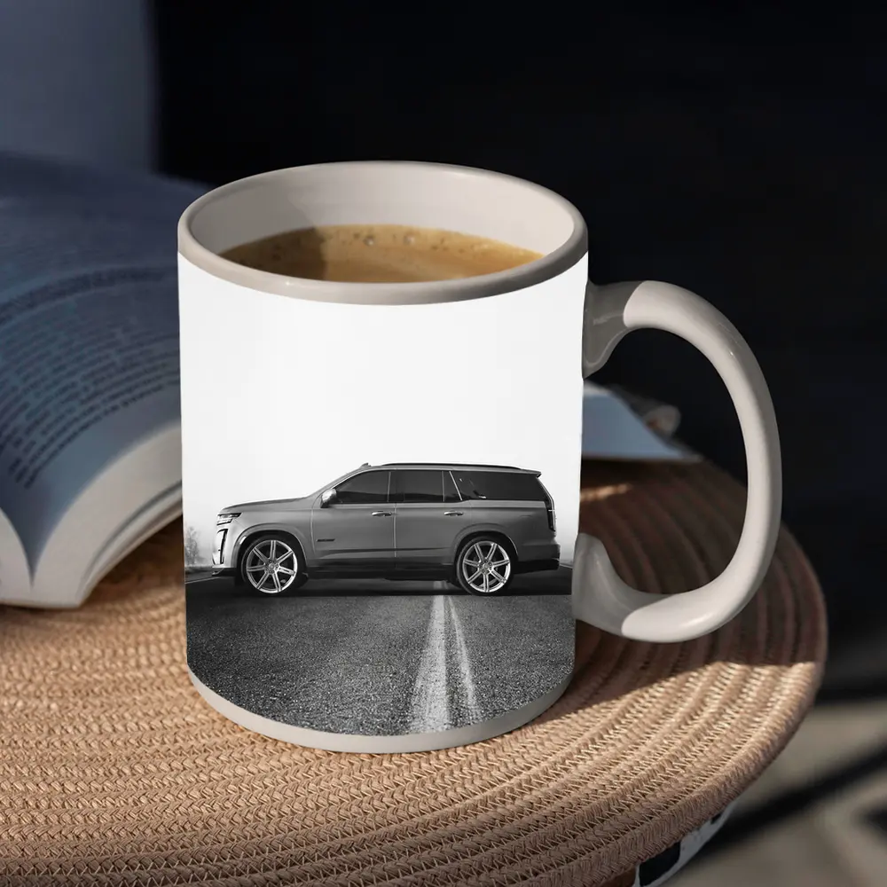 Cadillac Escalade SUV Misty Road Side View – Mugs