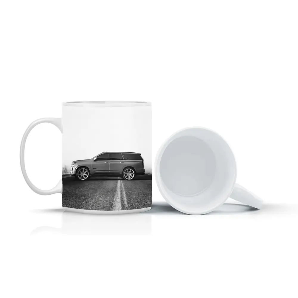 Cadillac Escalade SUV Misty Road Side View – Mugs