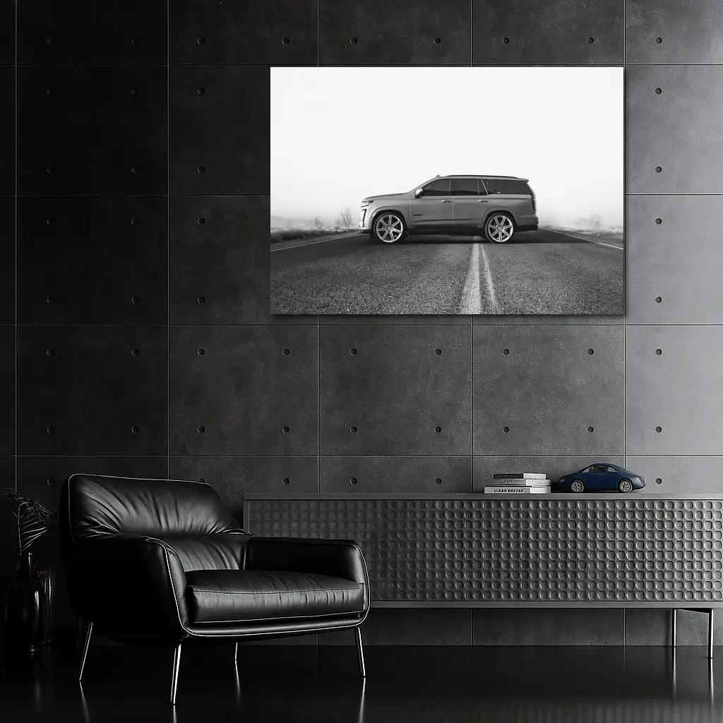 Cadillac Escalade SUV Misty Road Side View – Wall Art