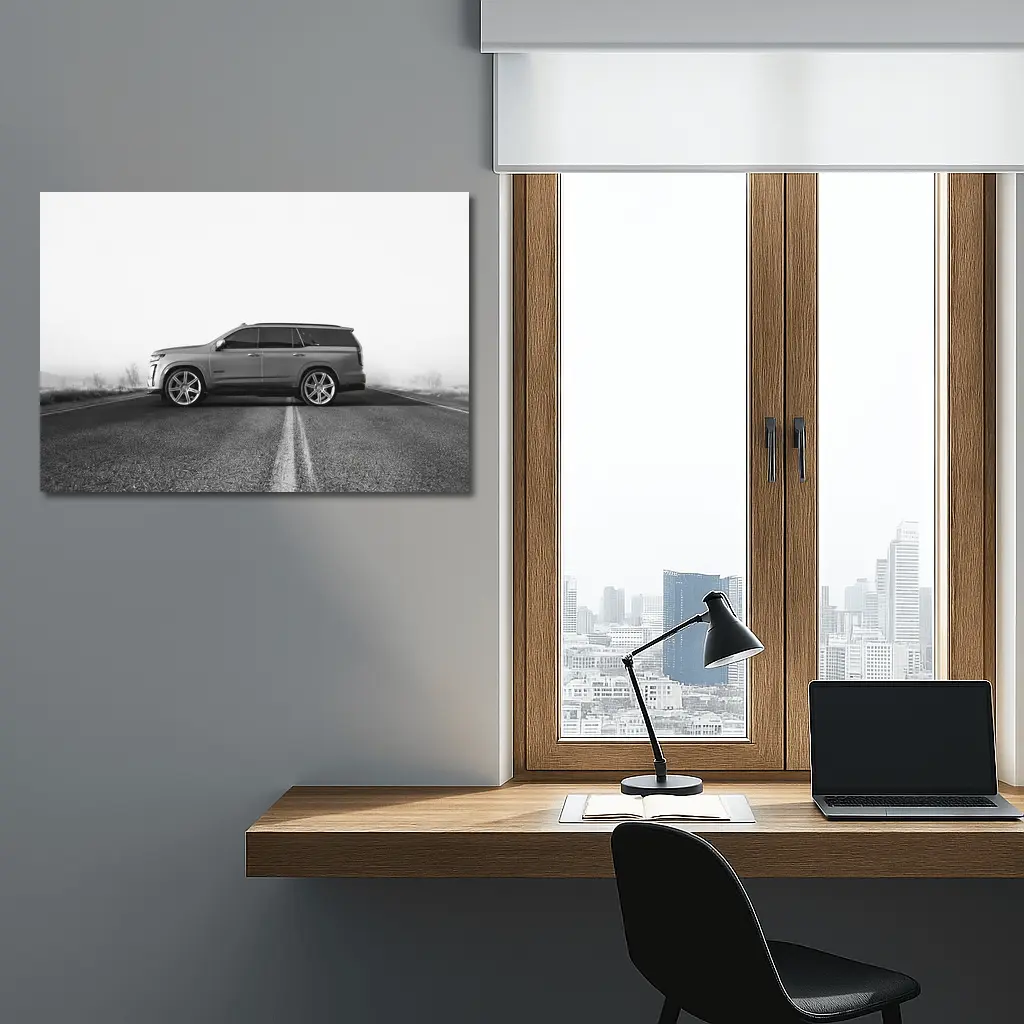 Cadillac Escalade SUV Misty Road Side View – Wall Art