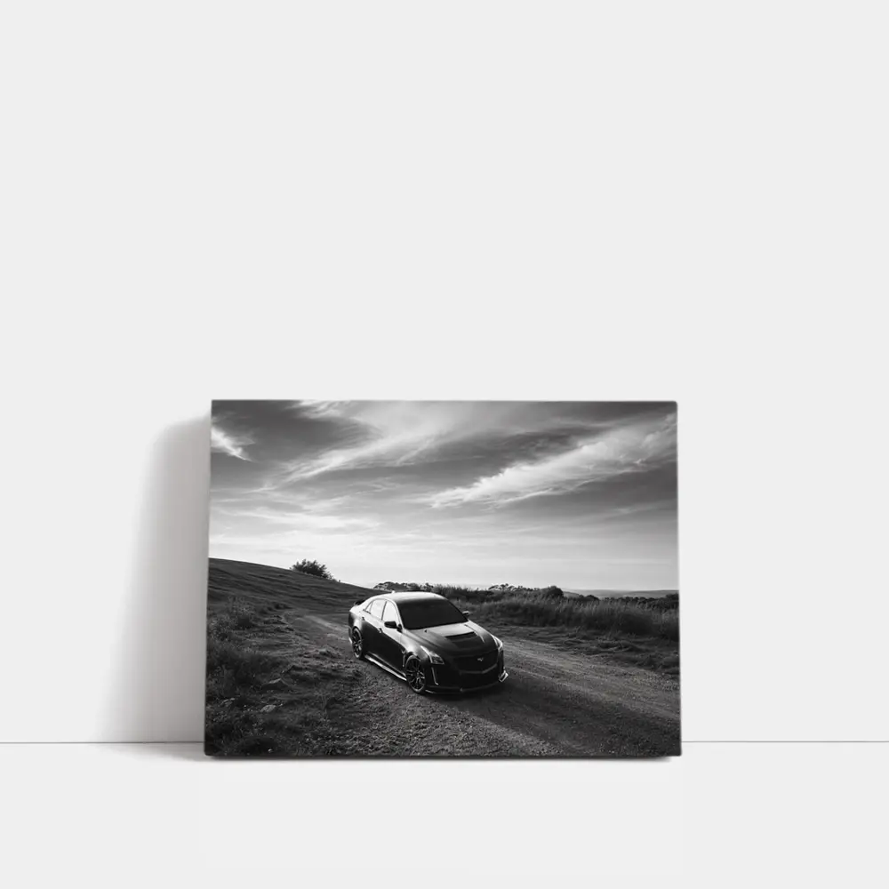 Cadillac CTS Black and White Rural Road – Wall Art