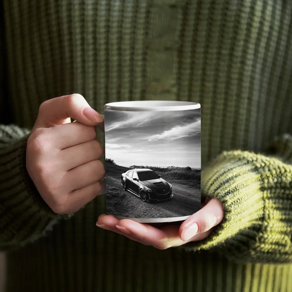 Cadillac CTS Black and White Rural Road – Mugs