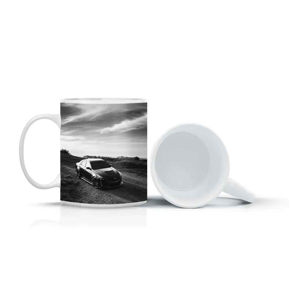 Cadillac CTS Black and White Rural Road – Mugs