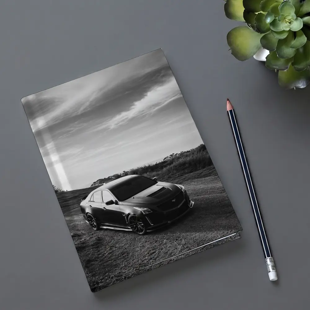 Cadillac CTS Black and White Rural Road – Notebooks