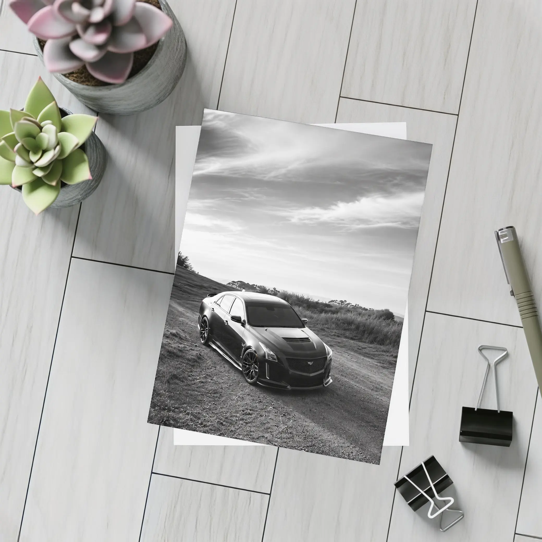 Cadillac CTS Black and White Rural Road – Postcards