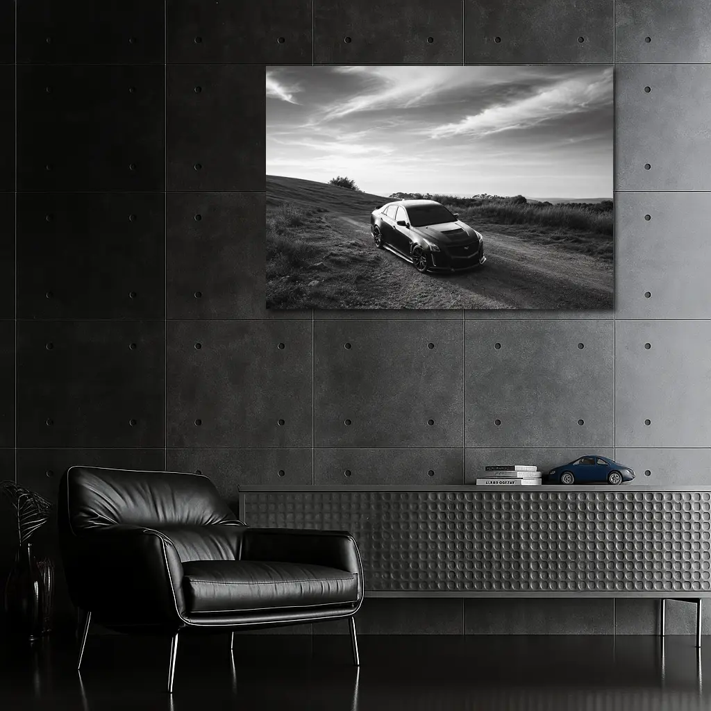 Cadillac CTS Black and White Rural Road – Wall Art