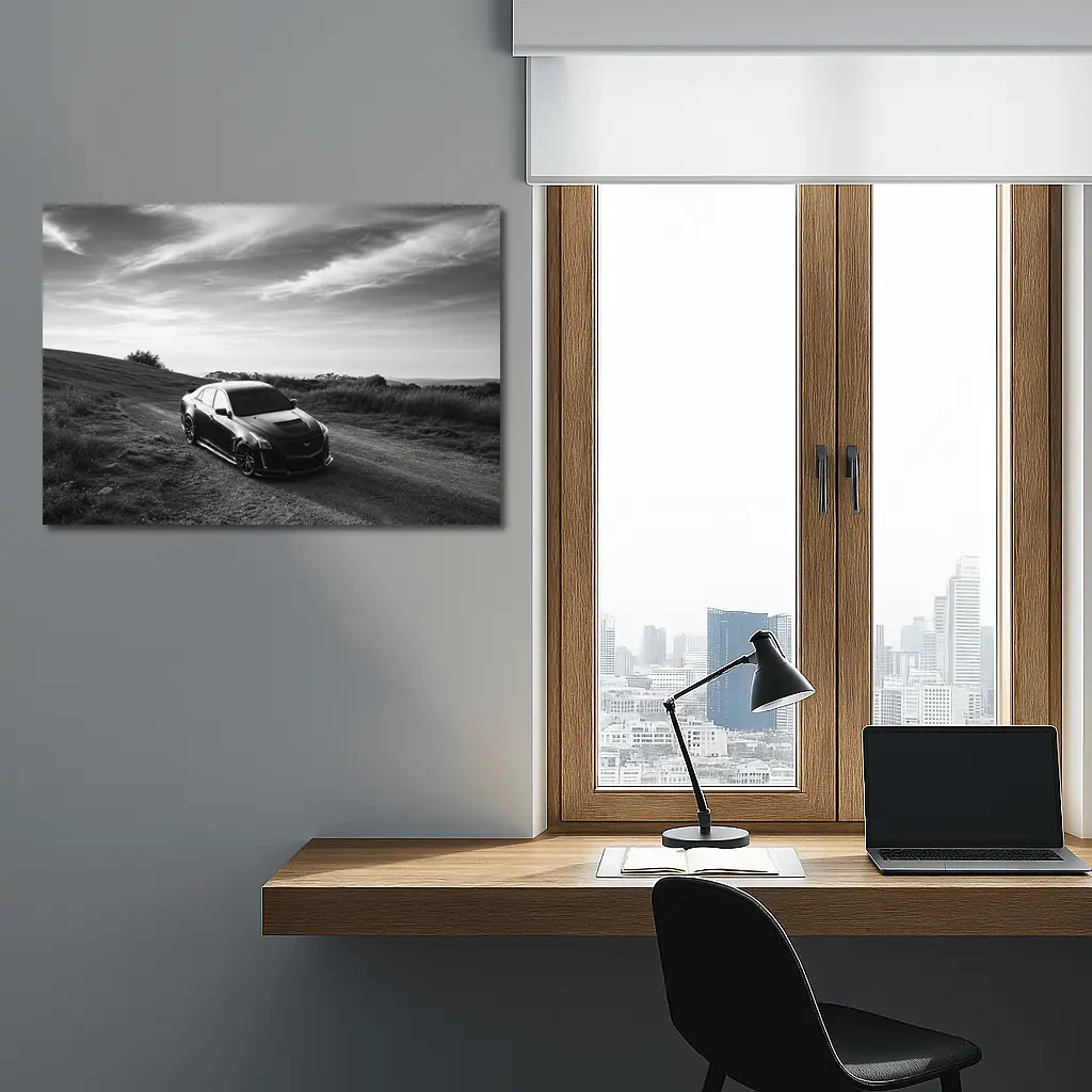 Cadillac CTS Black and White Rural Road – Wall Art
