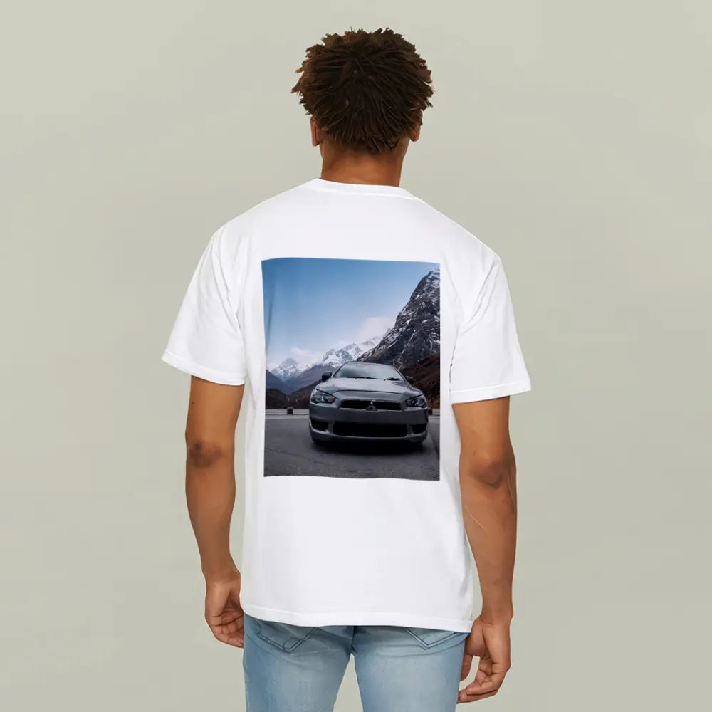 Mitsubishi Lancer Front View Snowy Mountains – T-Shirts