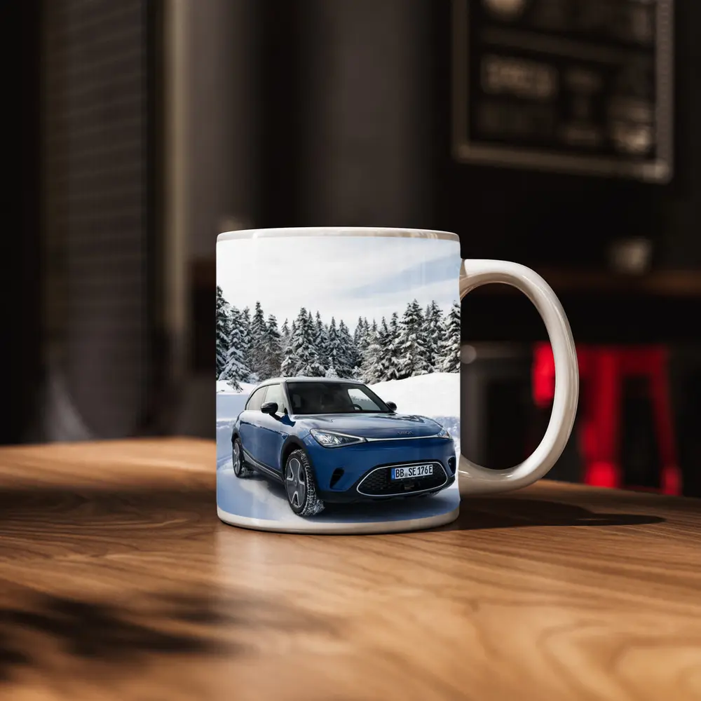 Smart Car Blue SUV Snowy Winter Forest – Mugs