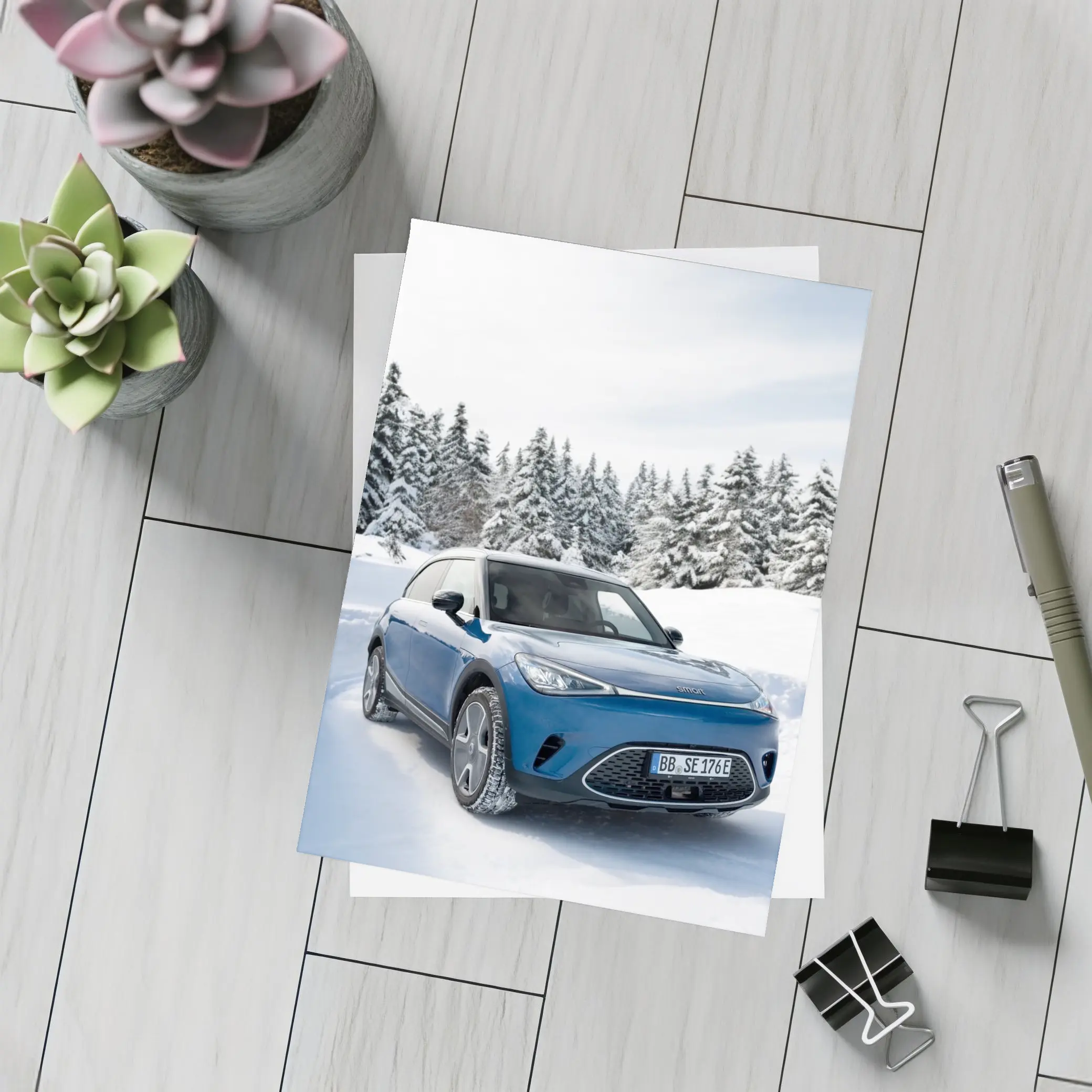 Smart Car Blue SUV Snowy Winter Forest – Postcards
