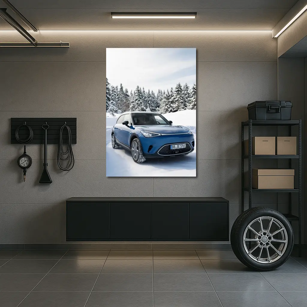 Smart Car Blue SUV Snowy Winter Forest – Wall Art