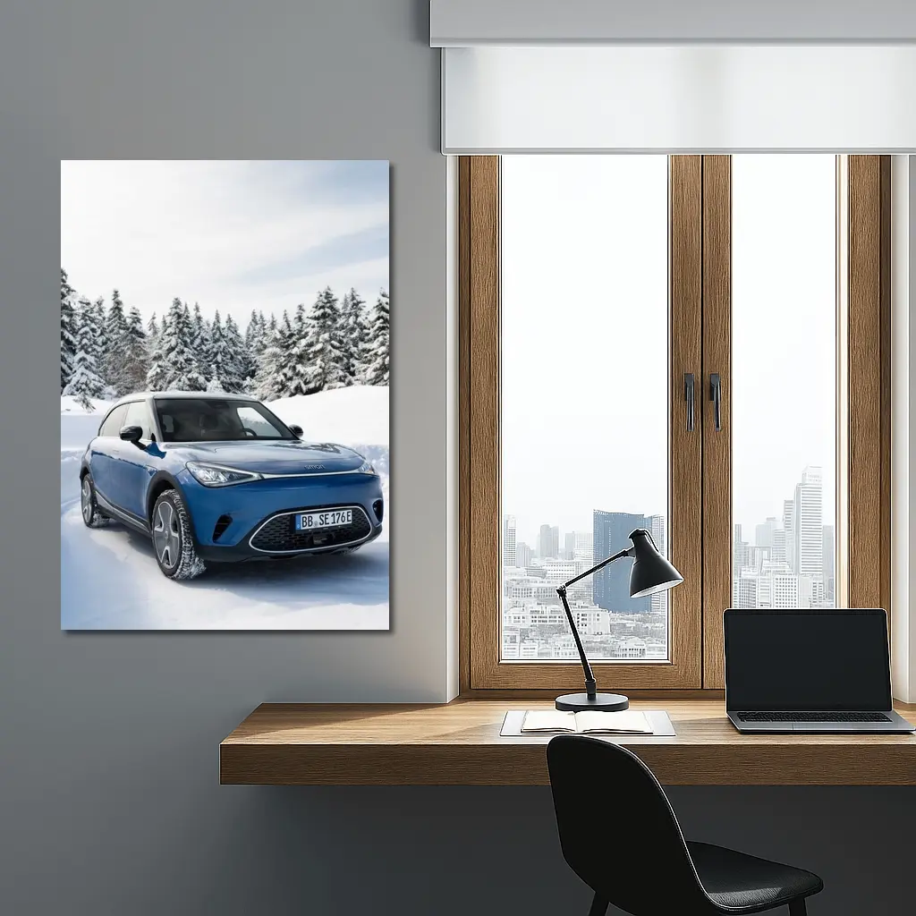 Smart Car Blue SUV Snowy Winter Forest – Wall Art