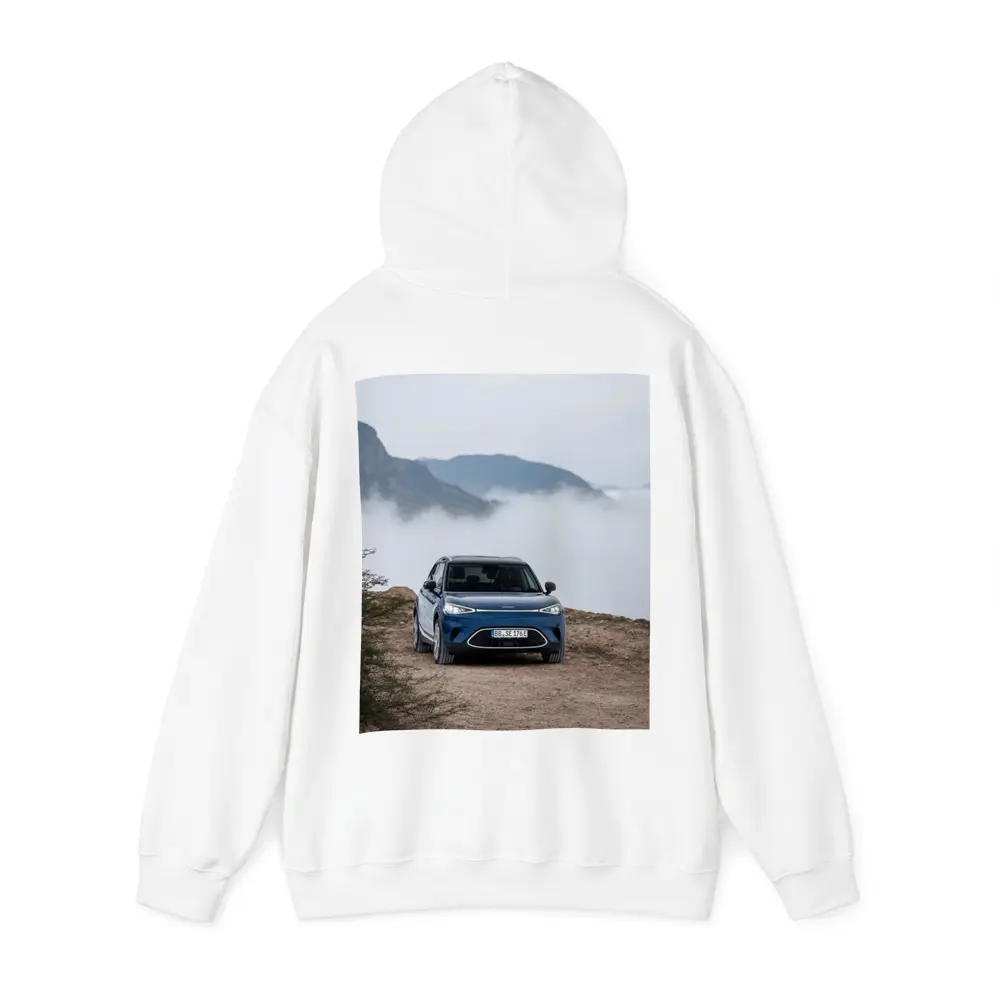 Smart Car Blue Parked Mountain Fog – Hoodies