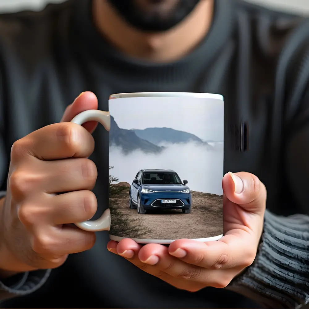 Smart Car Blue Parked Mountain Fog – Mugs