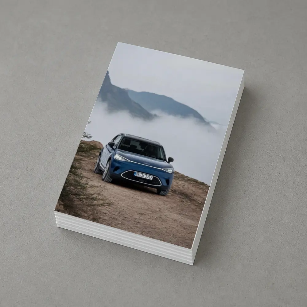 Smart Car Blue Parked Mountain Fog – Postcards