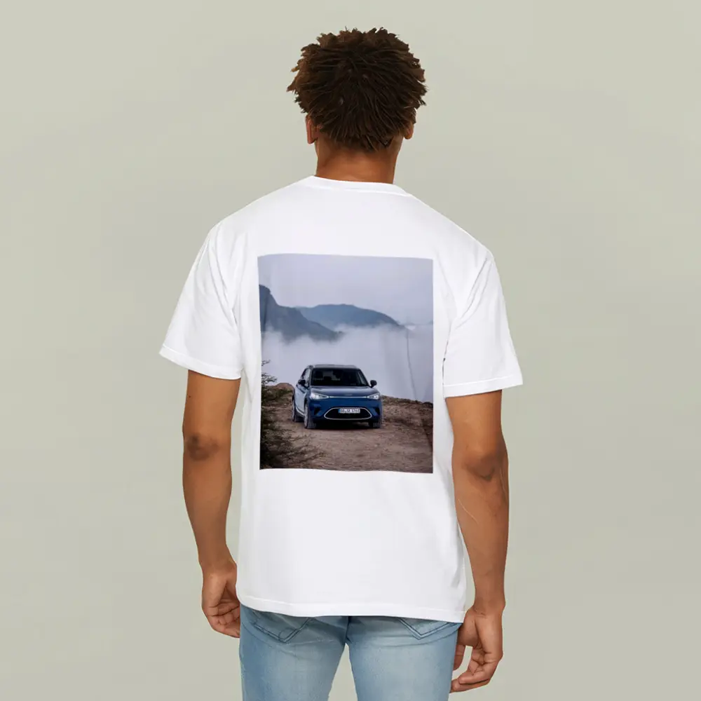 Smart Car Blue Parked Mountain Fog – T-Shirts