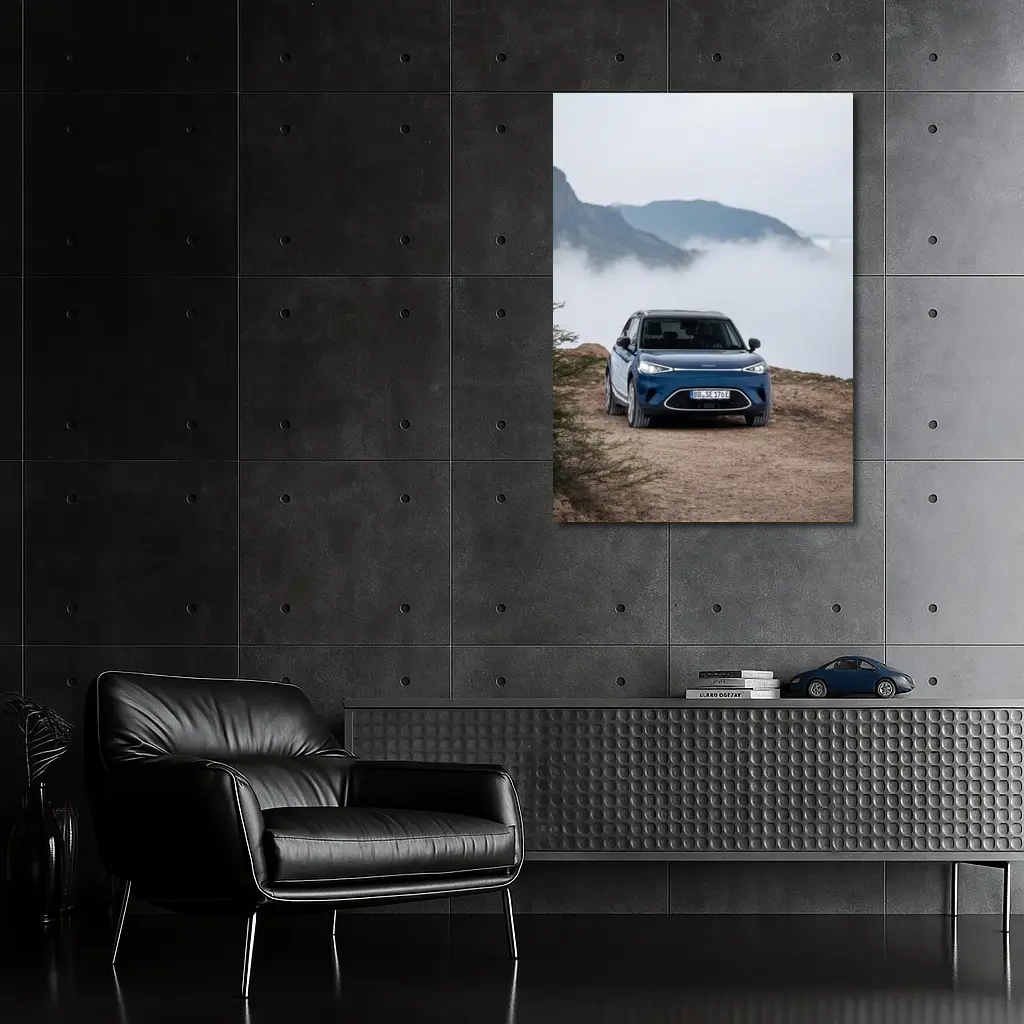 Smart Car Blue Parked Mountain Fog – Wall Art
