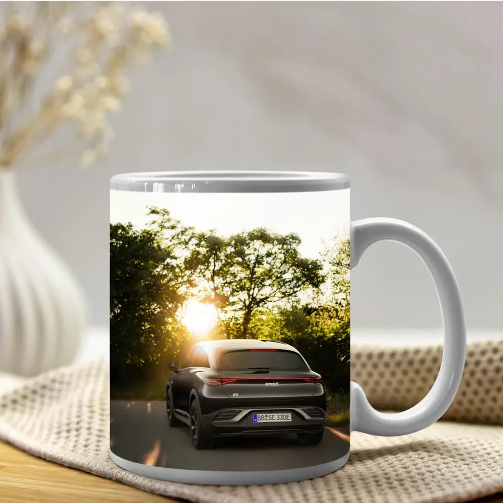 Smart Car Driving Road Golden Sunset Light – Mugs