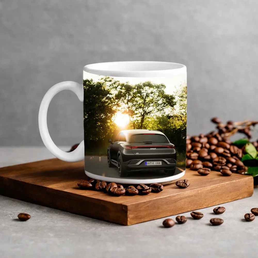Smart Car Driving Road Golden Sunset Light – Mugs
