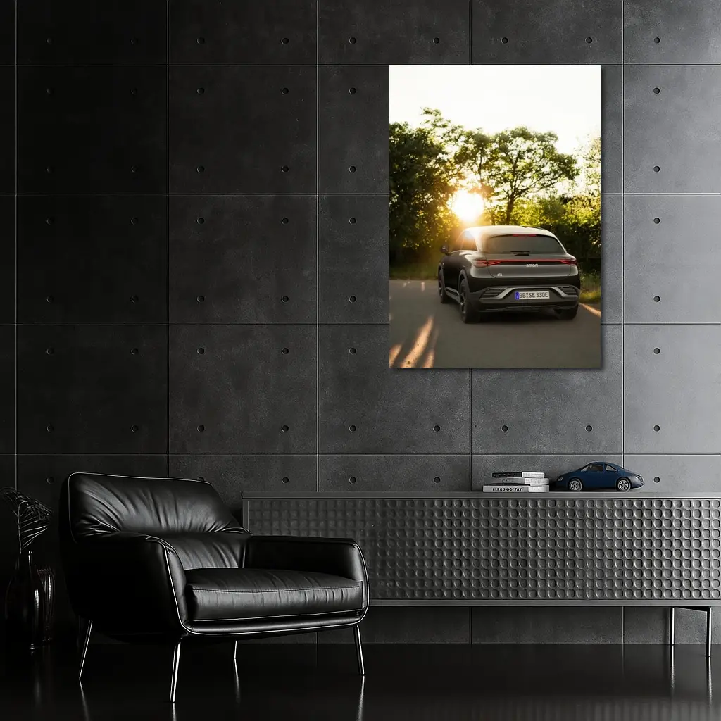Smart Car Driving Road Golden Sunset Light – Wall Art