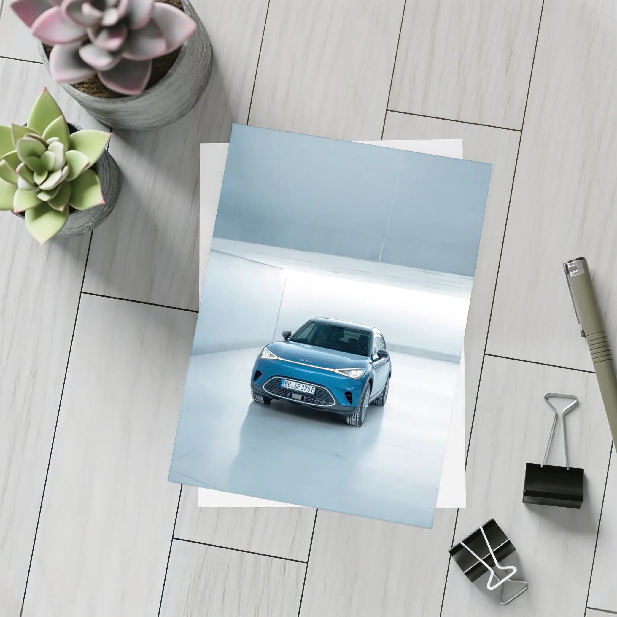 Smart Car Blue Electric SUV Studio Garage – Postcards