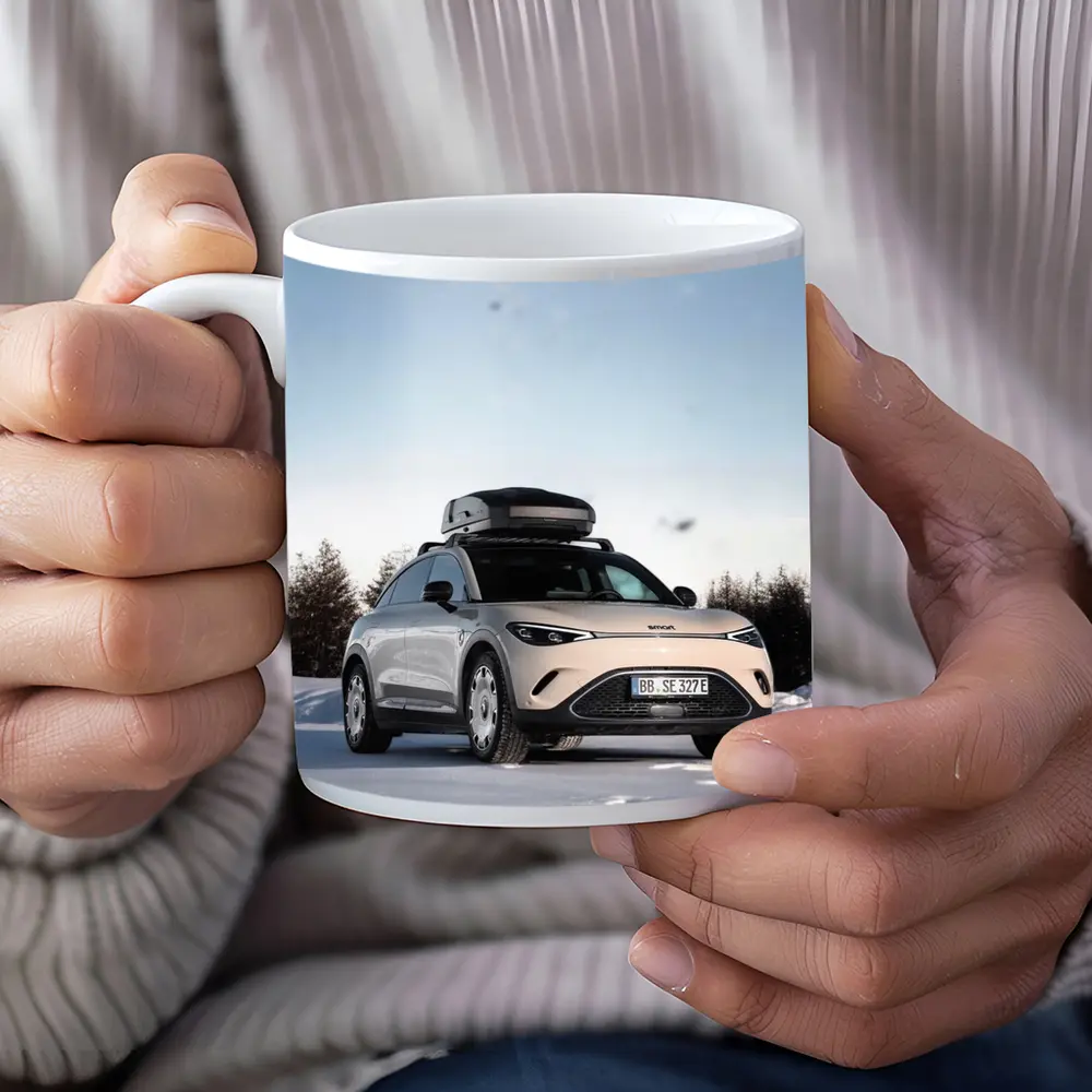 Smart Car Parked On Snowy Winter Landscape – Mugs