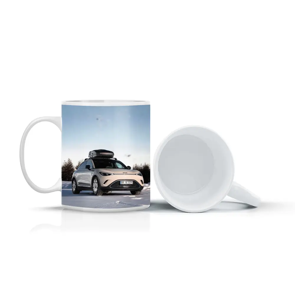 Smart Car Parked On Snowy Winter Landscape – Mugs