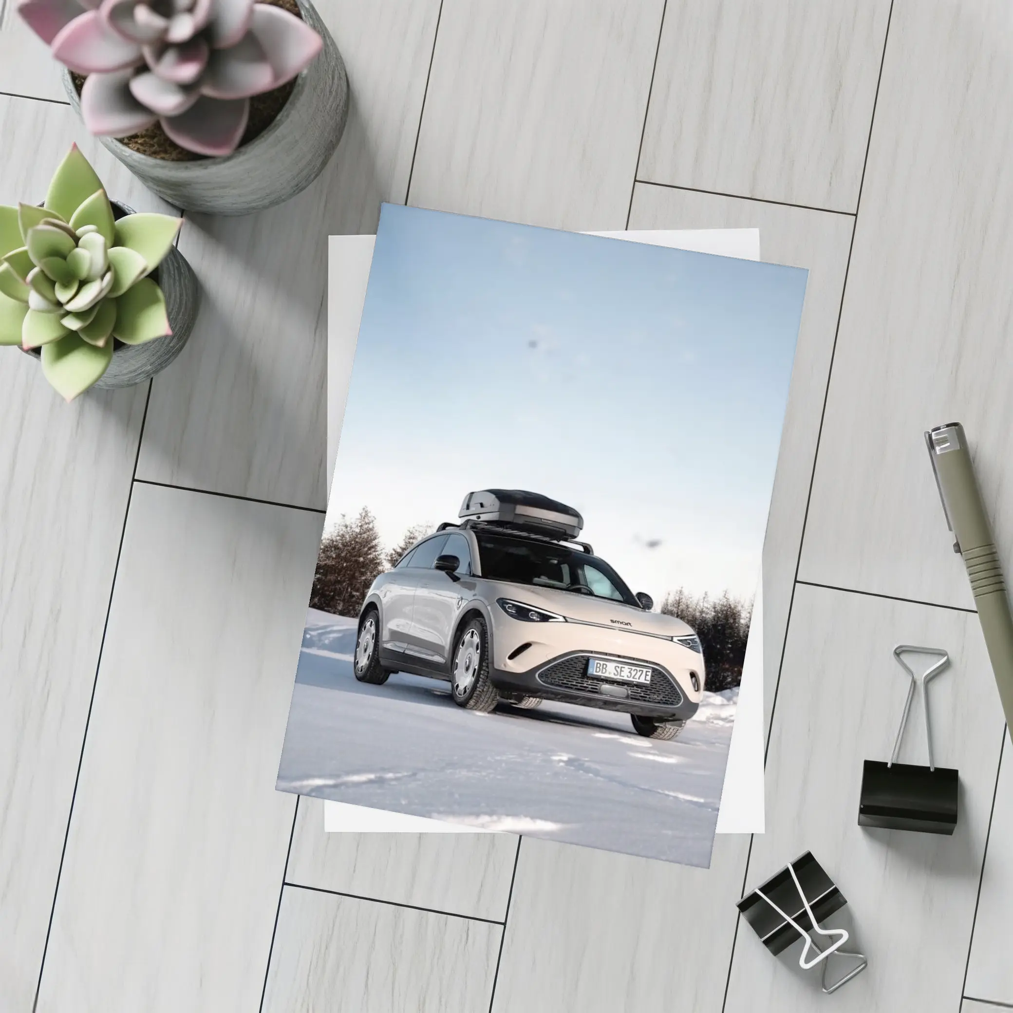 Smart Car Parked On Snowy Winter Landscape – Postcards