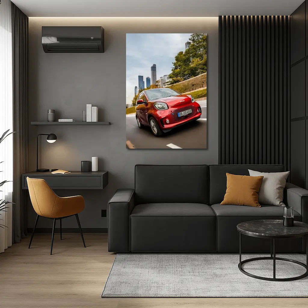 Smart EQ Fortwo Red City Skyline Drive – Wall Art