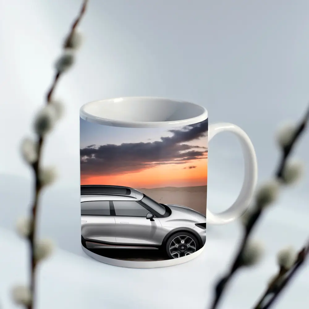 Smart Car Silver SUV Desert Sunset Scene – Mugs