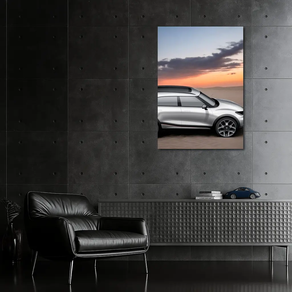 Smart Car Silver SUV Desert Sunset Scene – Wall Art