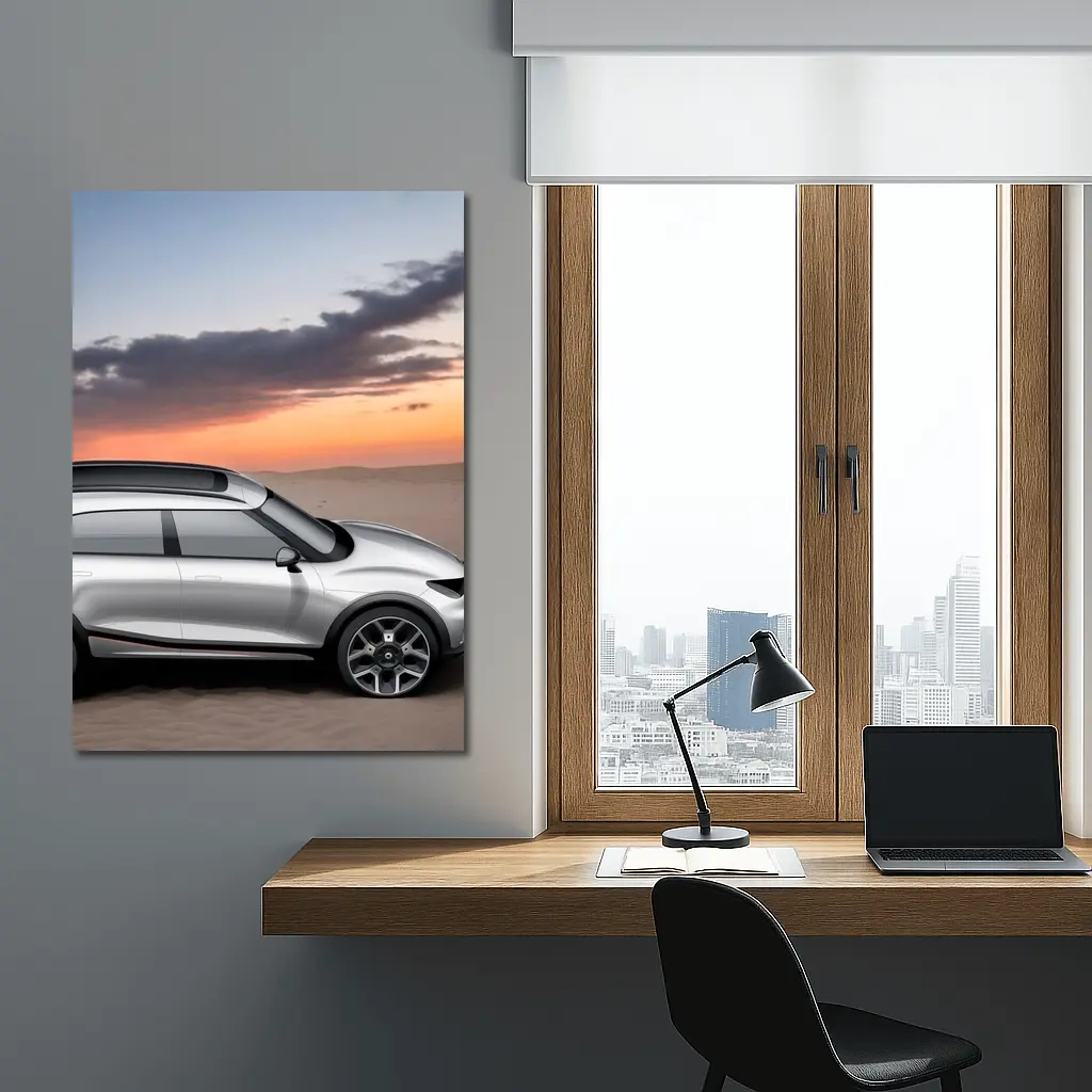 Smart Car Silver SUV Desert Sunset Scene – Wall Art