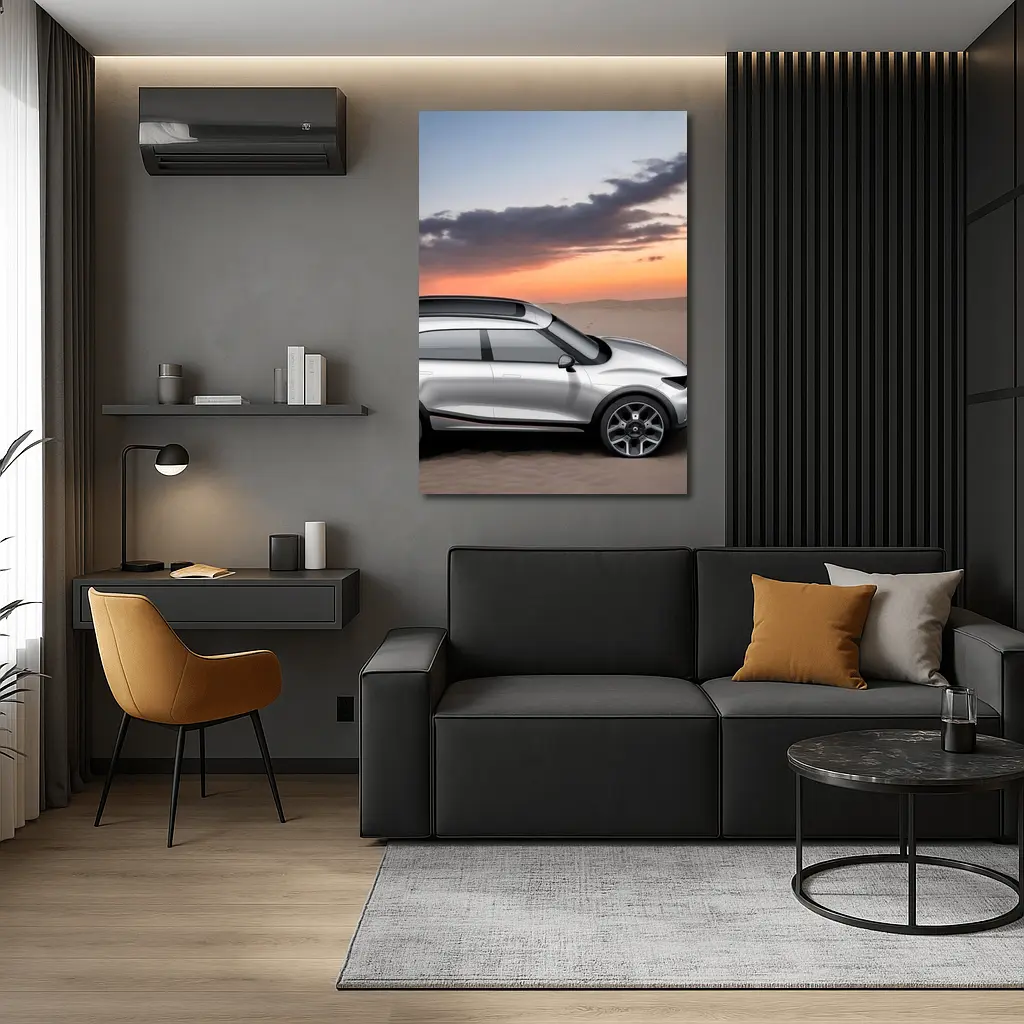 Smart Car Silver SUV Desert Sunset Scene – Wall Art