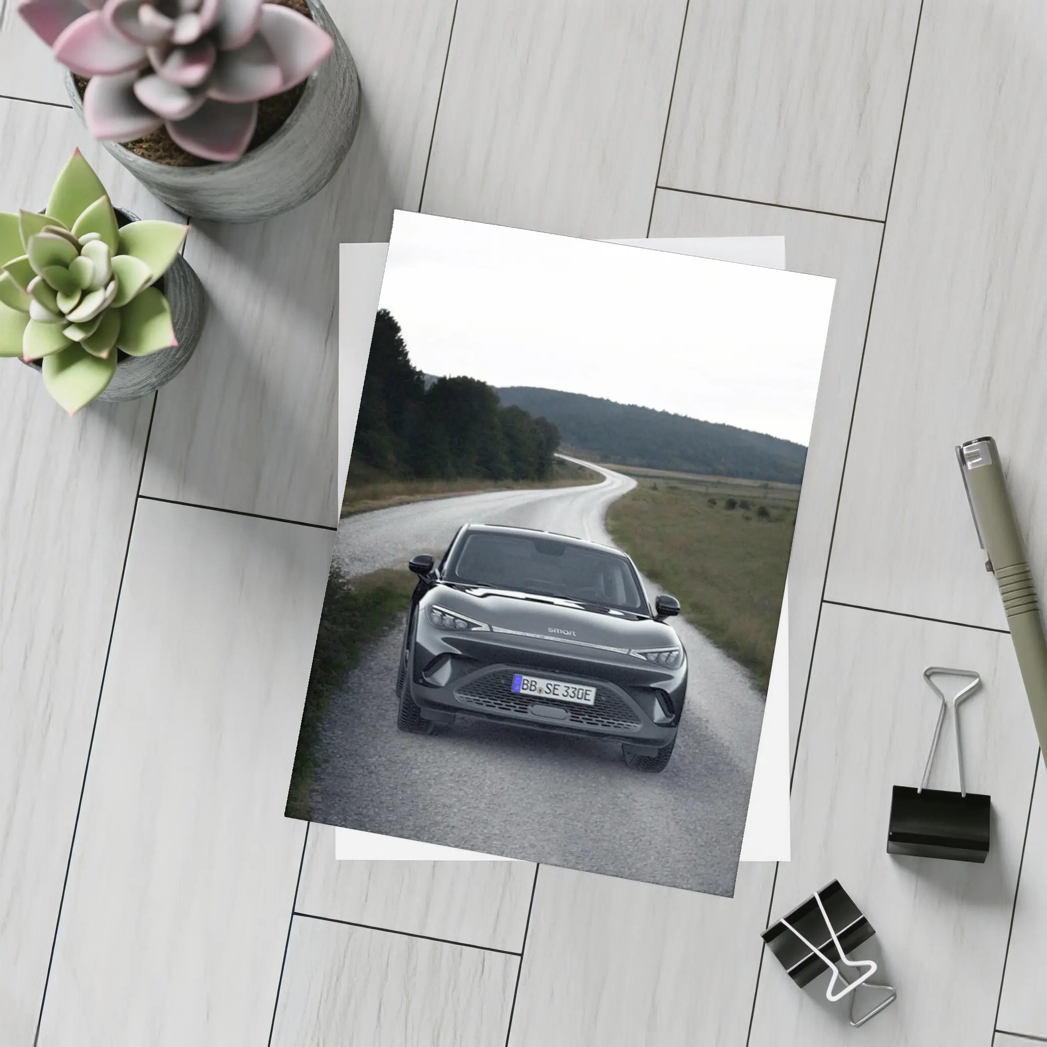 Smart Car On Winding Country Gravel Road – Postcards