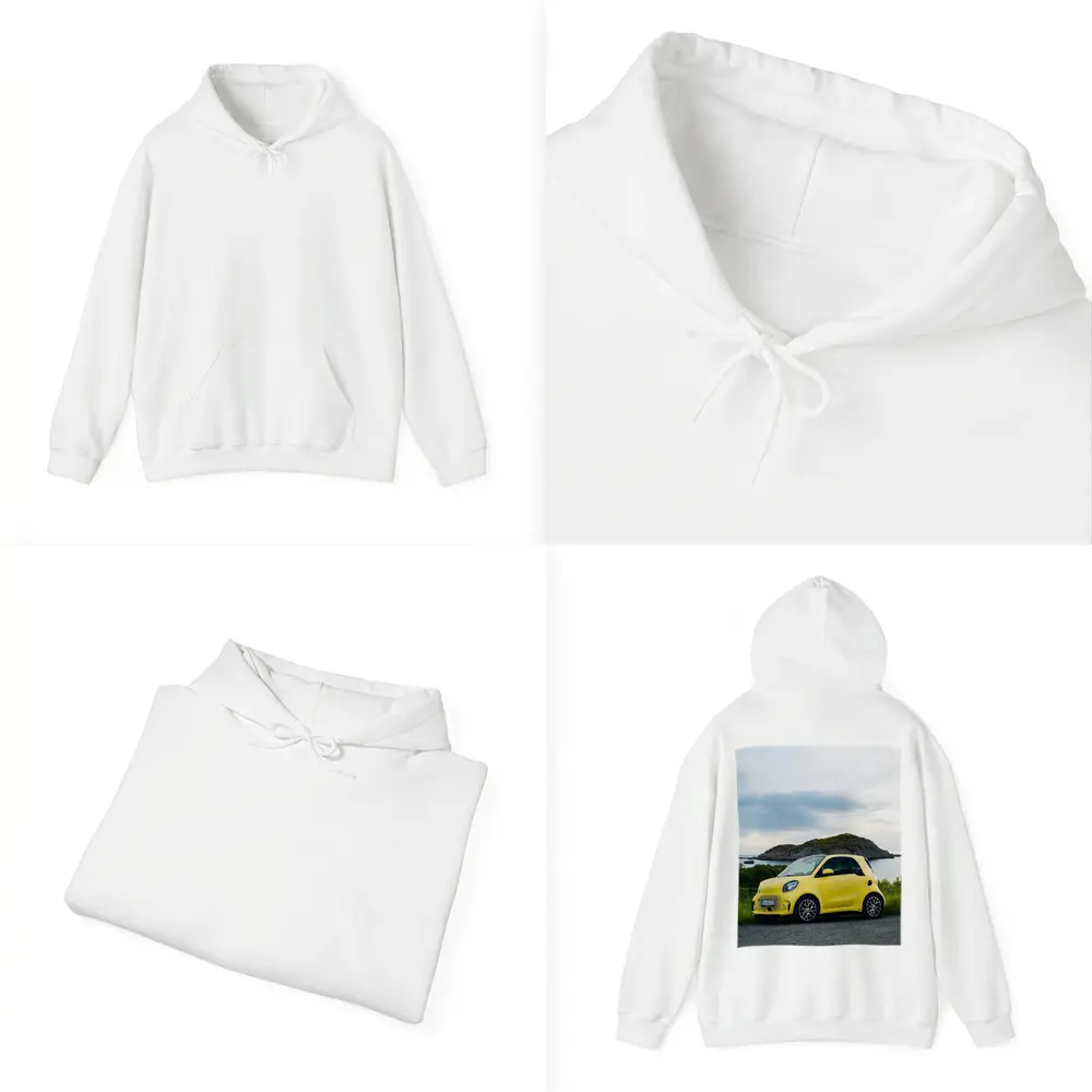 Smart Car Yellow Coastal Rocky Island Background – Hoodies