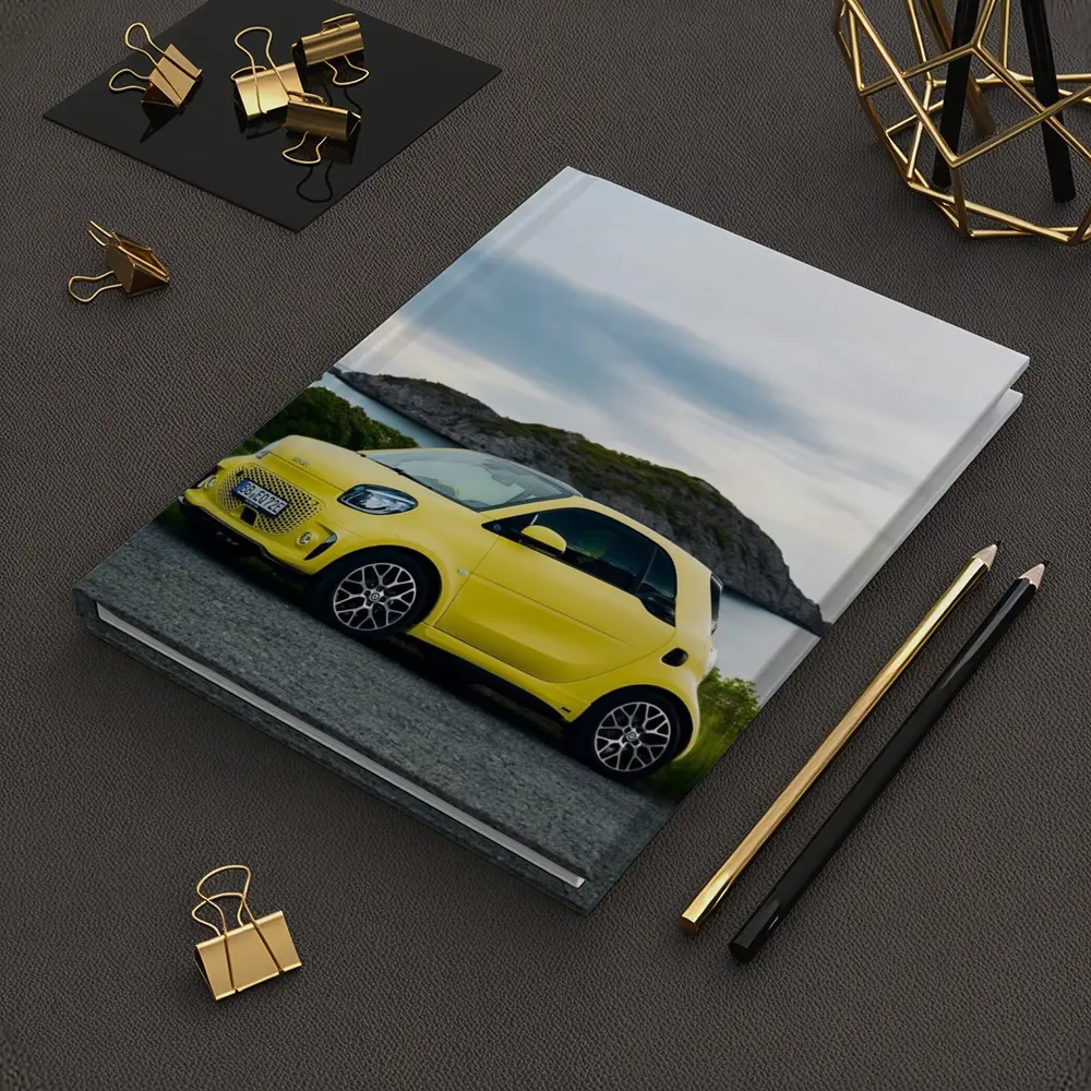 Smart Car Yellow Coastal Rocky Island Background – Notebooks