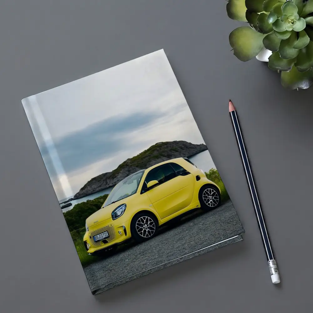 Smart Car Yellow Coastal Rocky Island Background – Notebooks